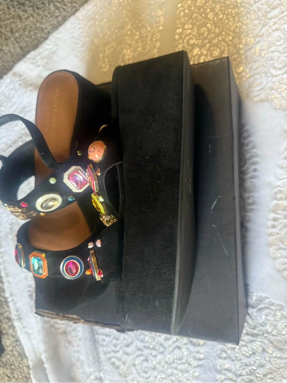 Kurt Geiger Set Black Jeweled Sandals with matching clutch purse set   9.5